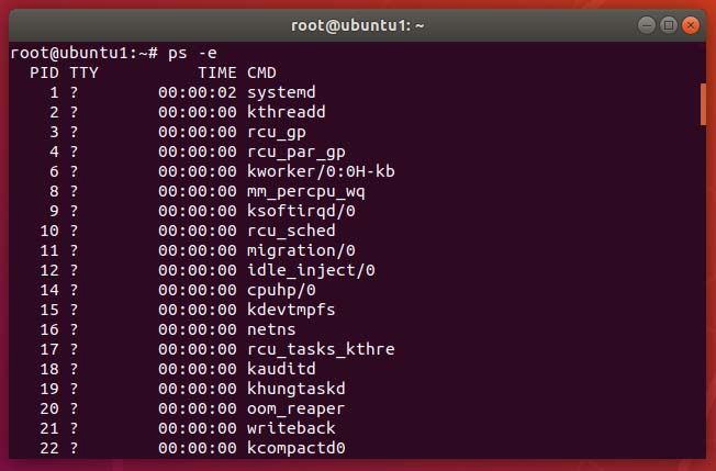 Perintah PS di terminal Ubuntu 1